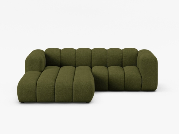 Micadoni Modulares Ecksofa Lupine 3-Sitzer Links Boucle Baloo Dunkel-Olivgrün