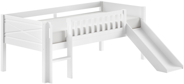 SCOTT Kojen-Spielbett 90 x 200 cm, inkl. Leiter, Rutsche und Rolllattenrost, Kiefer massiv weiß lackiert