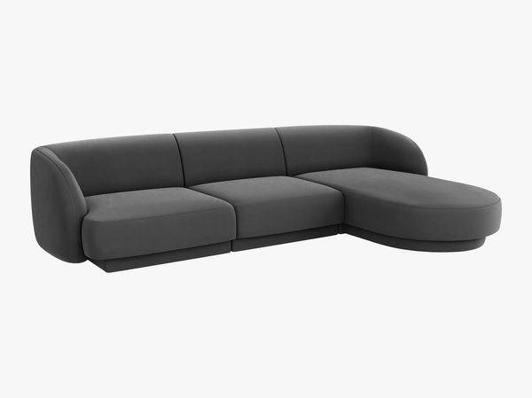 Micadoni 4-Sitzer Samtstoff Ecke rechts Sofa Miley | Bezug | Beinfarbe Black Plastic, Grau Bild 2