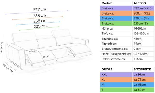 Sofanella Stoffsofa ALESSO 3-Sitzer Sitzverstellung Couch in Lila XXL: 327 Breite x 108 Tiefe Bild 6
