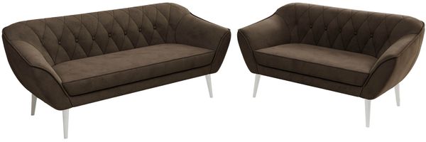 Skandinavisches Sofa Set PIRS 3-2, Komplettset, Wellenfederung, weiße Füße, Sitzgruppe, Polstermöbel Set - Braun Velvet Bild 8