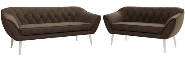 Skandinavisches Sofa Set PIRS 3-2, Komplettset, Wellenfederung, weiße Füße, Sitzgruppe, Polstermöbel Set - Braun Velvet Bild 6