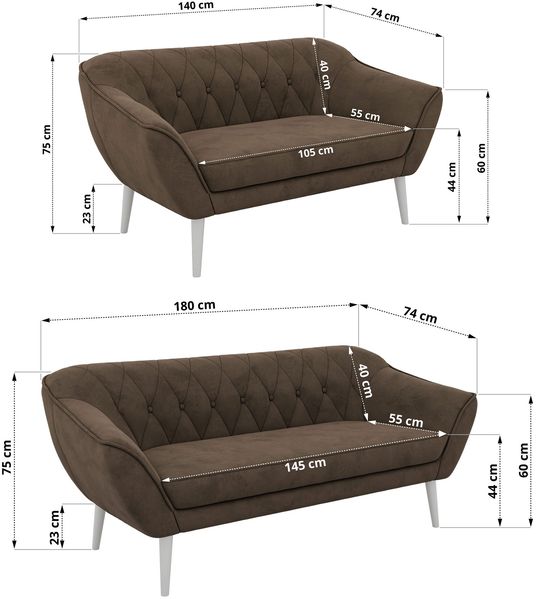 Skandinavisches Sofa Set PIRS 3-2, Komplettset, Wellenfederung, weiße Füße, Sitzgruppe, Polstermöbel Set - Braun Velvet Bild 5