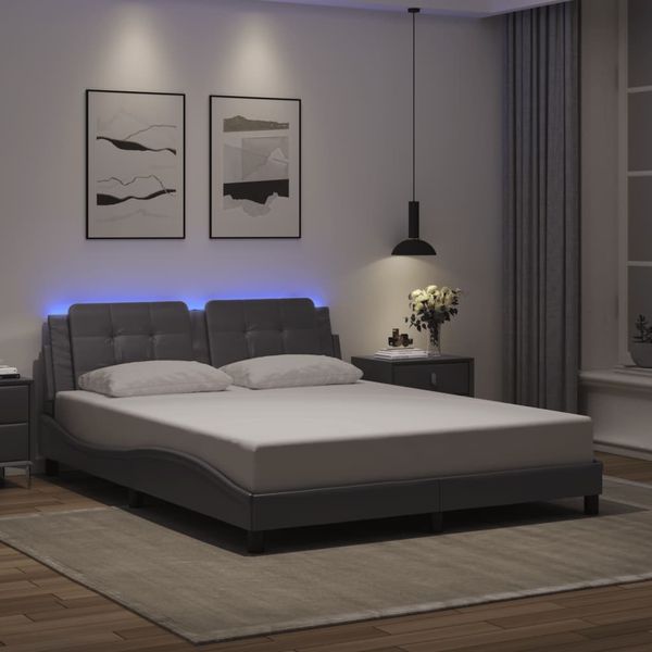vidaXL Bettgestell mit LED ohne Matratze "Zadar" Grau 160x200 cm 3214120