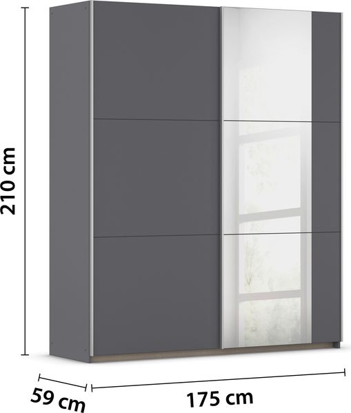 rauch Kleiderschrank, Schwebetürenschrank KRONACH, 2-türig, 1 Spiegeltüre teilaufgelegt, inkl. Schubkasteneinsatz und Türdämpfer, Grau metallic, 175 x 210 x 59 cm Bild 4