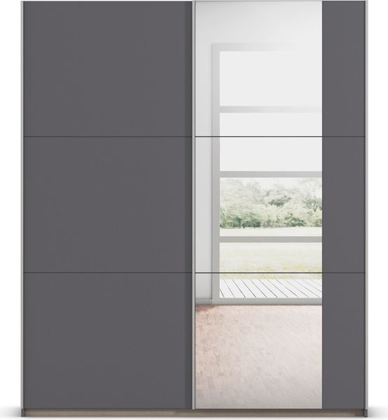rauch Kleiderschrank, Schwebetürenschrank KRONACH, 2-türig, 1 Spiegeltüre teilaufgelegt, inkl. Schubkasteneinsatz und Türdämpfer, Grau metallic, 175 x 210 x 59 cm Bild 2