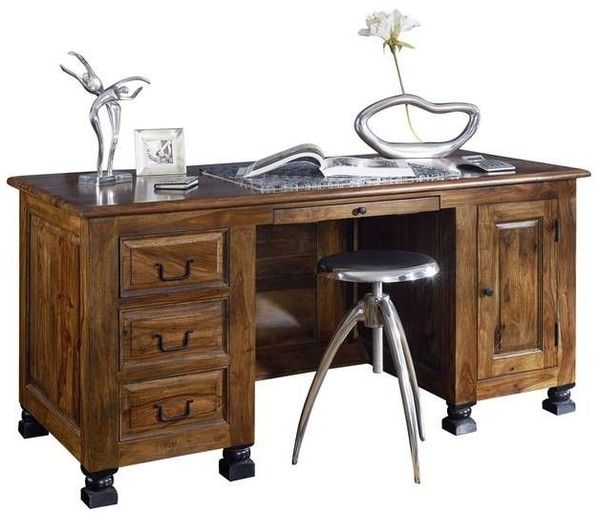 Schreibtisch Sheesham 150x70x75 braun lackiert NEW BOSTON #205