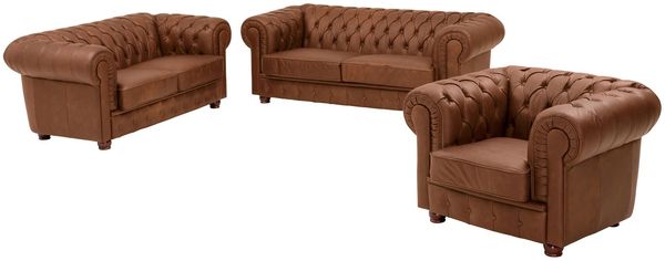 Sofagarnitur 3-2-1 Kalea Echtleder (Antikoptik) cognac