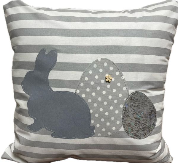 Ammerkind Dekokissen Landhausstil Kissenbezug * Osterhase * grau/weiß gestreift, Kissenhülle ohne Füllung, 100% Handarbeit