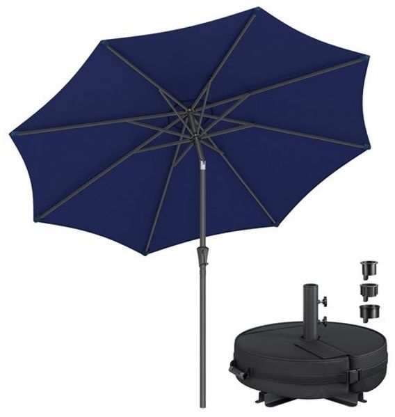 SONGMICS Sonnenschirm 300 cm, UPF 50+, Strandschirm, beidseitig um 30° knickbar, Sonnenschutz, mit Kurbel zum Öffnen/Schließen, für Terrasse, Balkon, Pool, mit Ständer, blau