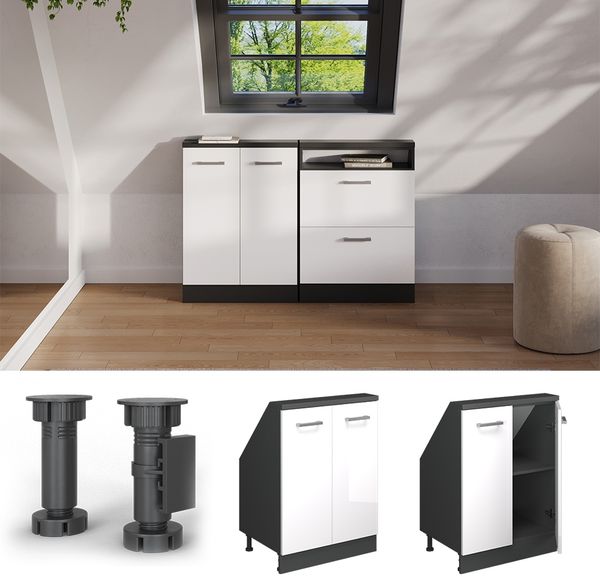 Küchenschrank für Dachschrägen R-Line Weiß Hochglanz 60 cm mit 2 Türen Vicco Bild 5