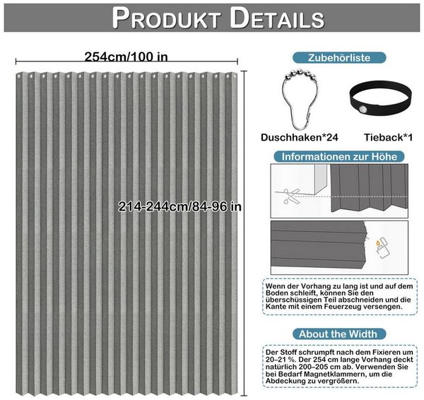 Jibenhome Vorhang Extra breite Raumteiler Vorhang für Terrassentür, Wasserdicht, Schiebevorhang für Wohnzimmer & Schlafzimmer Trennwand Sichtschutz