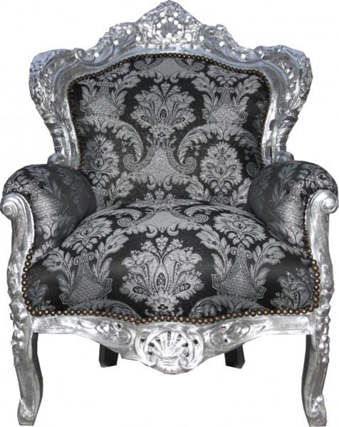 Casa Padrino Barock Sessel King Schwarz Muster / Silber 85 x 85 x H. 120 cm - Limited Edition Model