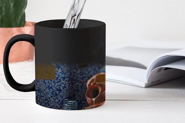 MuchoWow Tasse Milchmädchen - Delfter Blau - Vermeer - Gemälde - Alte Meister, 1-tlg, Keramik, Farbwechsel, Kaffee Tassen, Teetasse, Zaubertasse, Geschenk