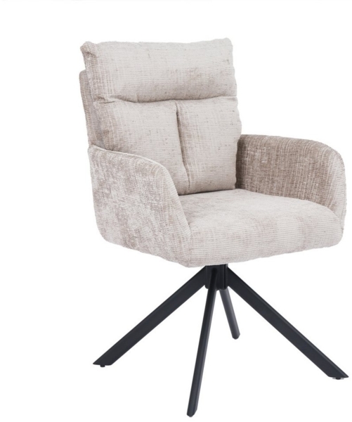 HOME DELUXE Esszimmerstuhl mit Armlehne ALUNA Chenille - 6er Set Beige