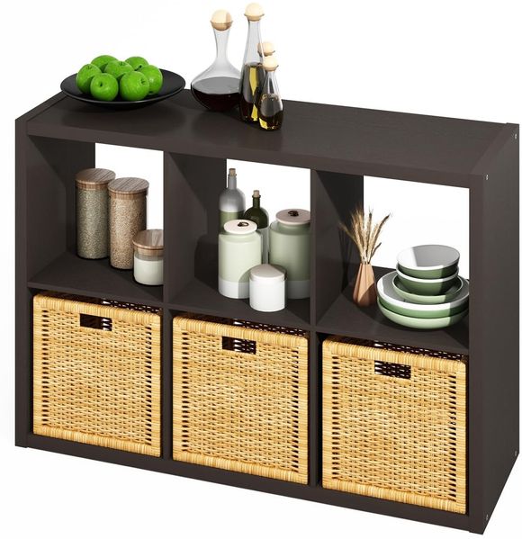 Furinno HERMITE Kücheninsel, 6-Würfel Kaffeebar, Küchenspeicher, Bäckerregal, für Vorratsorganizer und Aufbewahrung, Küchenorganisation, Dunkle Eiche