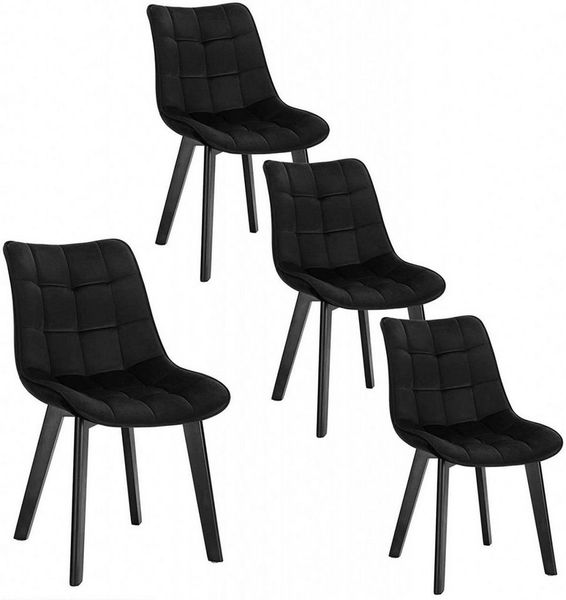 EUGAD 0656BY-4 Esszimmerstühle 4 Stück Küchenstuhl Wohnzimmerstuhl Polsterstuhl Schmink Stühle mit Rückenlehne, Sitzfläche aus Samt, Holzbeine Schwarz