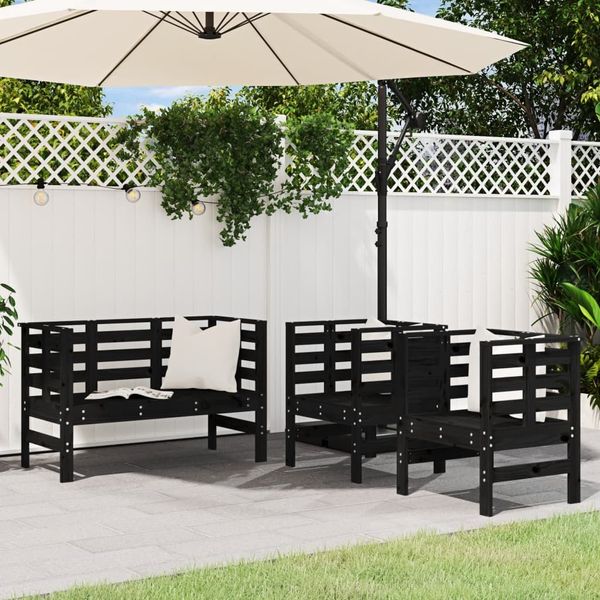 vidaXL 3-tlg. Garten-Lounge-Set Schwarz Massivholz Kiefer 825146