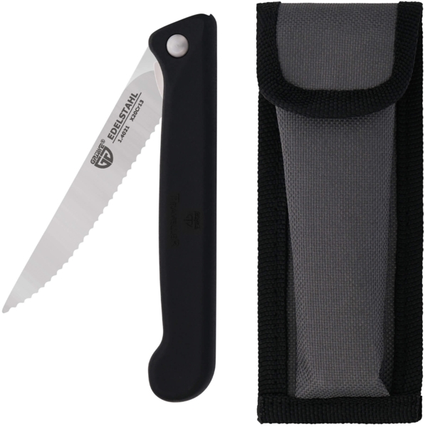 Klappmesser mit Steakklinge, schwarz, mit Etui