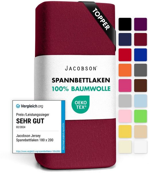 Jacobson Spannbettlaken TOPPER aus 100% Baumwolle, Jersey Bettlaken 160 g/m², Spannbetttuch mit Gummizug, pflegeleicht & viele Farben