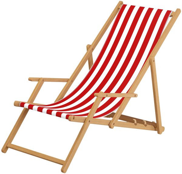 Liegestuhl rot-weiß Gartenliege Sonnenliege Strandstuhl Klappstuhl Deckchair Buche natur 10-314N