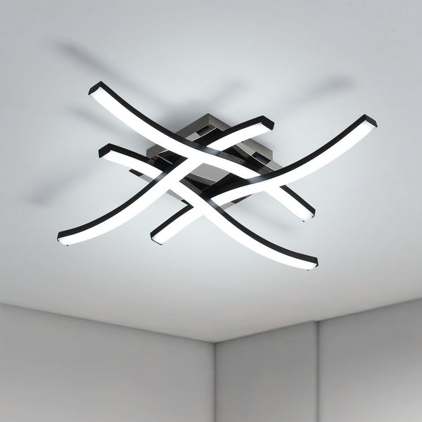 Goeco LED Deckenleuchte, 24W Deckenlampe LED Moderne 6500K Kaltes weißes Licht, Deckenbeleuchtung Innen mit 4 Licht Röhren für Wohnzimmer Schlafzimmer Küche, Schwarz