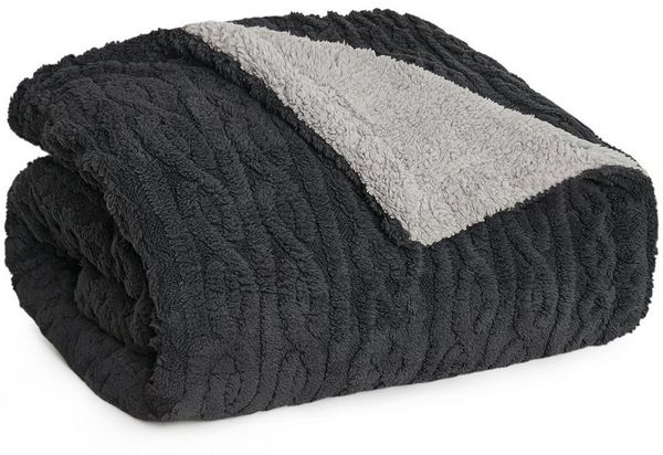 Blumtal Wohndecke, Oeko-TEX zertifiziert, waschbar, weiche Sherpa-Innenseite, Anthrazit/Grau, 230x270 cm