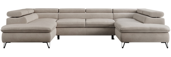 Mks Möbel 'Pedro U-Form' Ecksofa mit Schlaffunktion und verstellbaren Kopfstützen, Beige, Mikrofaser Bild 5