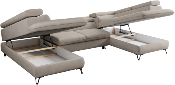 Mks Möbel 'Pedro U-Form' Ecksofa mit Schlaffunktion und verstellbaren Kopfstützen, Beige, Mikrofaser Bild 7