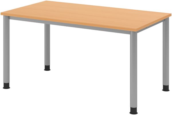 bümö höhenverstellbarer Schreibtisch H-Serie 140x80 cm in Buche, Gestell in Silber - PC Tisch für's Büro manuell höhenverstellbar, Computertisch verstellbar, HS-14-6-S