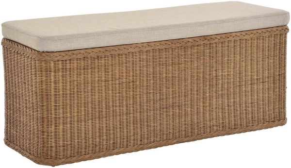 Krines Home Sitztruhe Breiter Rattan Wäschekorb 115cm mit Deckel Wäschetruhe XXL Sitzbank, schmal Flur Bank Sitzhocker Wäschesammler Sitz-Truhe Natur Rechteckig