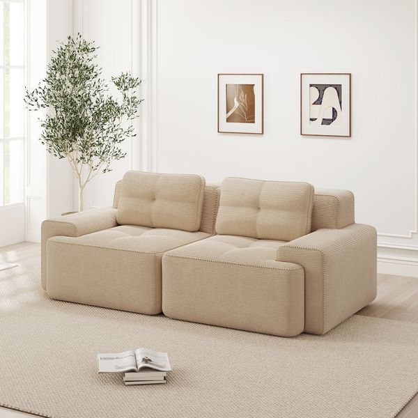 Boneless Modular Sofa,modernes Sofa für Wohnzimmer mit Tiefsitz bequemes Corduroy-Cloud-Sofa Loveseat-Kleinsofa Schlafsofa,Corduroy,Beige,