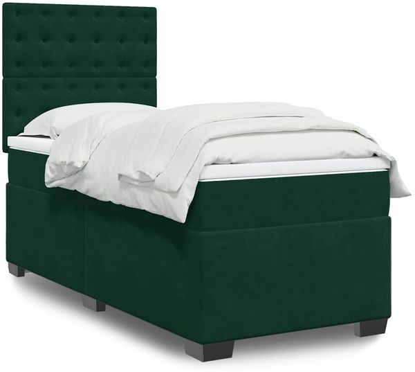 vidaXL Boxspringbett mit Matratze Dunkelgrün 90x190 cm Samt 3290801