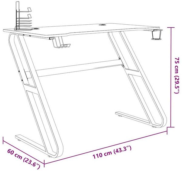 vidaXL Gaming-Schreibtisch mit ZZ-Gestell Schwarz 110x60x75 cm 325412 Bild 10