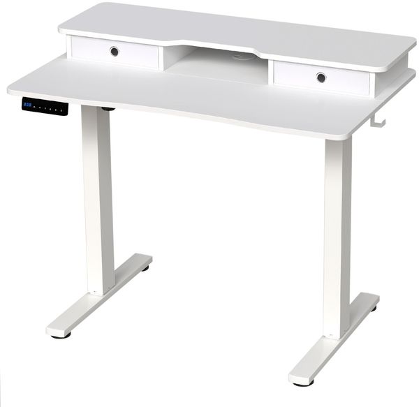 Höhenverstellbarer Schreibtisch mit Monitorständer & Schubladen & 2 Haken Computertisch Weiß