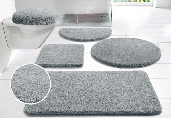 OTTO home Badematte Merida, Badvorleger, Badezimmer Teppich, Höhe 32 mm, rutschhemmend beschichtet, schnell trocknend, strapazierfähig, fußbodenheizungsgeeignet, Kunstfaser, 2-tlg. Hänge-WC Set, Badteppich, Uni Farben, rechteckig, rund & als 2-tlg. Set...