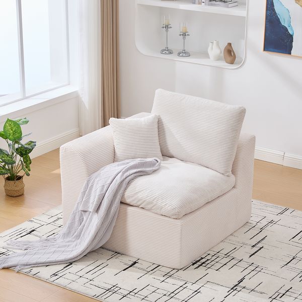 Flieks Einzelsofa Cord Quadrat – Einzelsitzer mit Kissen, ideal im Doppelpack für Ihr Wohnzimmer, Beige