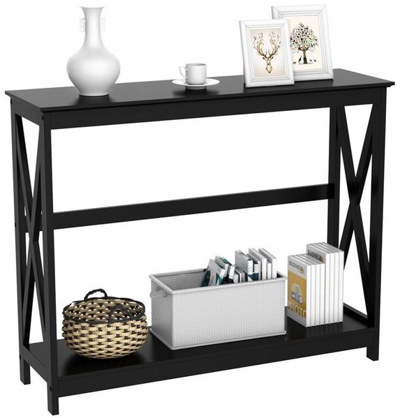 Yaheetech Konsolentisch Schmaler Flurtisch Eingangtisch mit X-förmigem Rahmen 2 Ebenen Sideboard Beistelltisch für Eingang und Flur, Schwarz