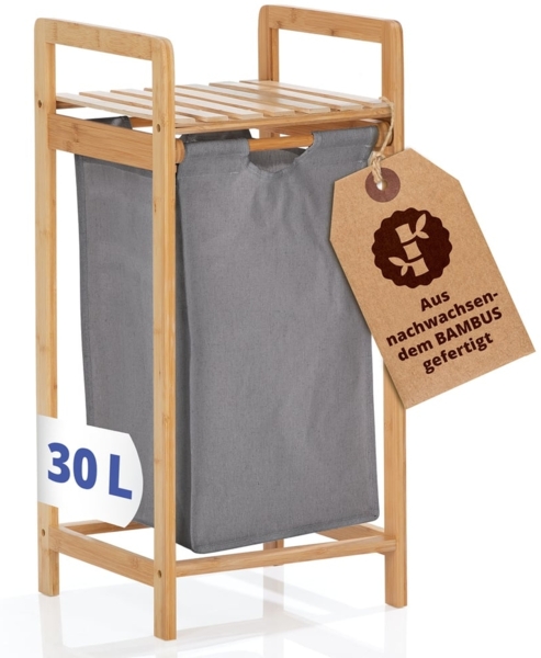 Lumaland Wäschekorb Bambus 33x33x73cm dunkelgrau holzfarben/dunkelgrau Wäschesack ausziehbar