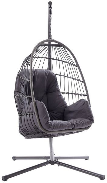 Outdoor Hängesessel XABI, Dunkelgrau, Grau, Stahlrahmen, (1-St), Kunststoffgeflecht, mit Kissen, B 110 x H 198 x T 108 cm