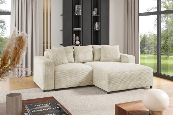 Ecksofa Designersofa Sofa MEGAN XS in Stoff Poso Creme Ottomane Rechts