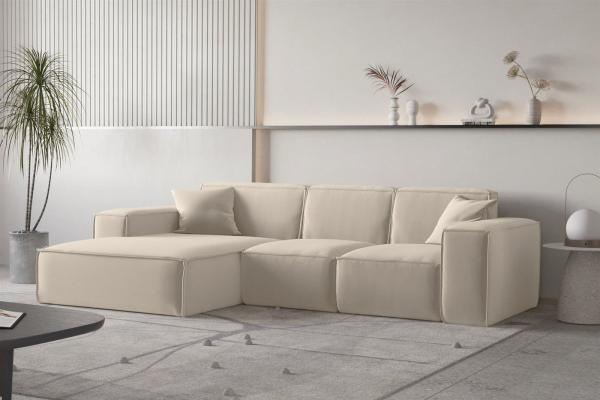 Ecksofa Designersofa CELES PREMIUM Stoff Opera Velvet Beige Ottomane Links