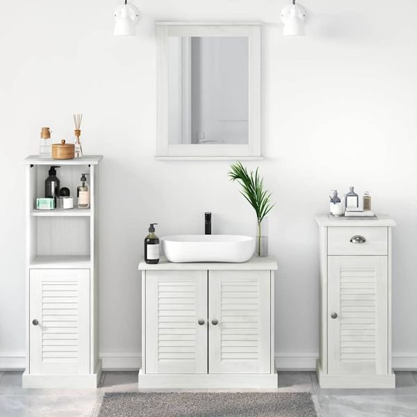 vidaXL Badezimmermöbel-Set 4 pcs Antik Weiß Massives Kiefernholz 3328546