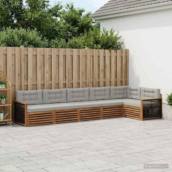 vidaXL Outdoor-Sofagarnitur mit Kissen 6 pcs Natürlich und Hellgrau 3383414
