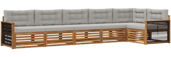 vidaXL Outdoor-Sofagarnitur mit Kissen 6 pcs Natürlich und Hellgrau 3383414