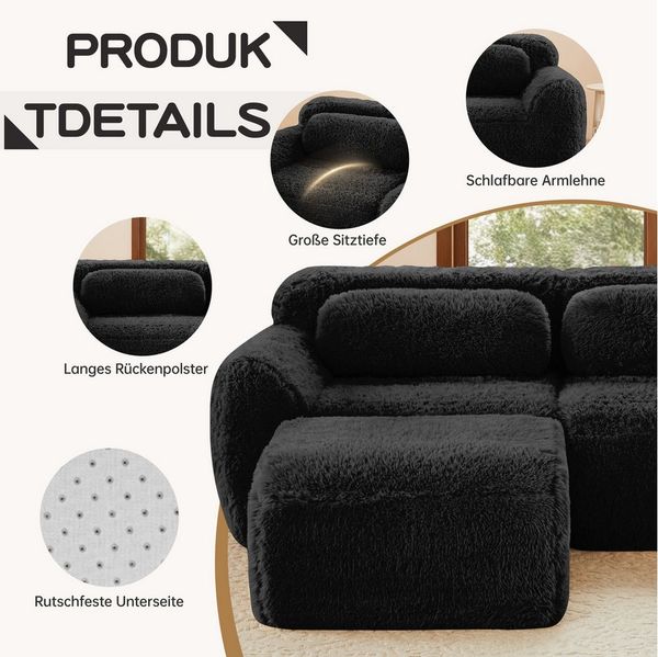 Odikalo Sofa Ecksofa Schlafsofa Modulares Sofa, Plüschstoff, 2-Sitzer Sofa, Plüschstoff, rahmenloses modulares Design, frei kombinierbar, mit Kissen. Weich, hochelastischer Schaumstoff, rutschfester Boden, geeignet für Wohnzimmer, Schlafzimmer, Arbeits...