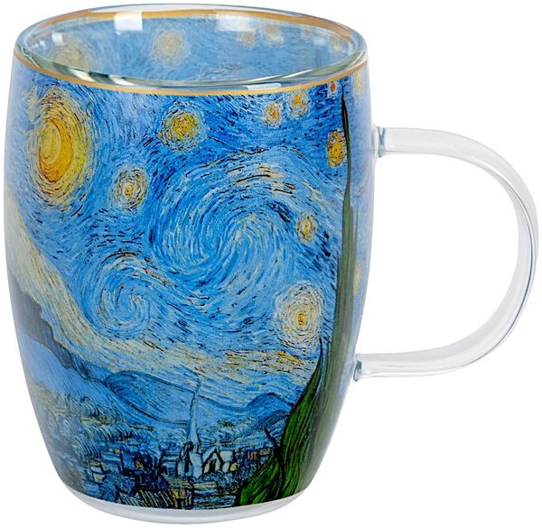 DUO ART GALLERY Glasbecher 350 ml STARRY NIGHT inspired by Van Gogh, doppelwandiges Kristallglas