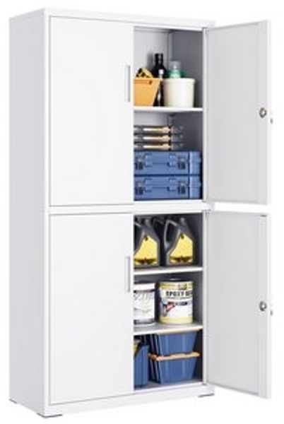 SONGMICS Aktenschrank mit 4 Türen und 5 Ebenen, 2 Schlösser, Stahl, 40x80x180 cm, Mattweiß Bild 6
