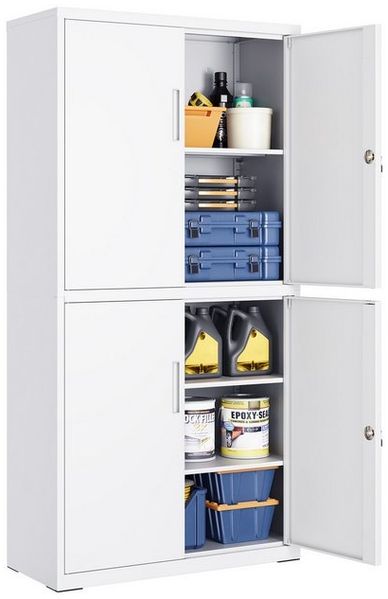 SONGMICS Aktenschrank mit 4 Türen und 5 Ebenen, 2 Schlösser, Stahl, 40x80x180 cm, Mattweiß Bild 4