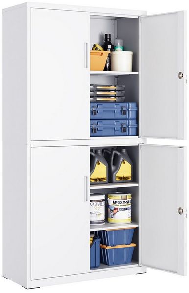 SONGMICS Aktenschrank mit 4 Türen und 5 Ebenen, 2 Schlösser, Stahl, 40x80x180 cm, Mattweiß Bild 5